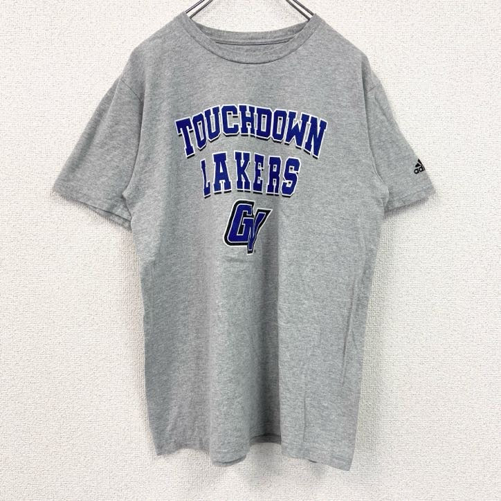 adidas　アディダス　半袖プリントTシャツ　バックプリント　クルーネック　レトロデザイン　灰　グレー　灰色　Mサイズ　古着