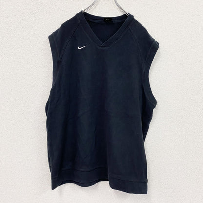 90s　NIKE　ナイキ　コットンニットベスト　刺繍ロゴ　スウッシュ　ヴィンテージ　黒　ブラック　Lサイズ