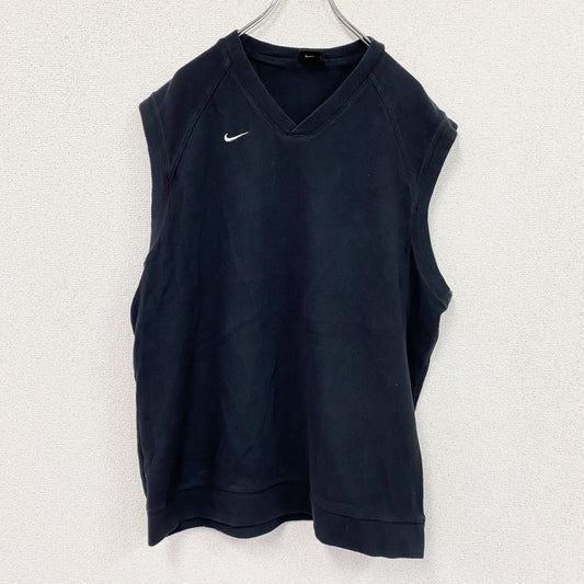90s　NIKE　ナイキ　コットンニットベスト　刺繍ロゴ　スウッシュ　ヴィンテージ　黒　ブラック　Lサイズ