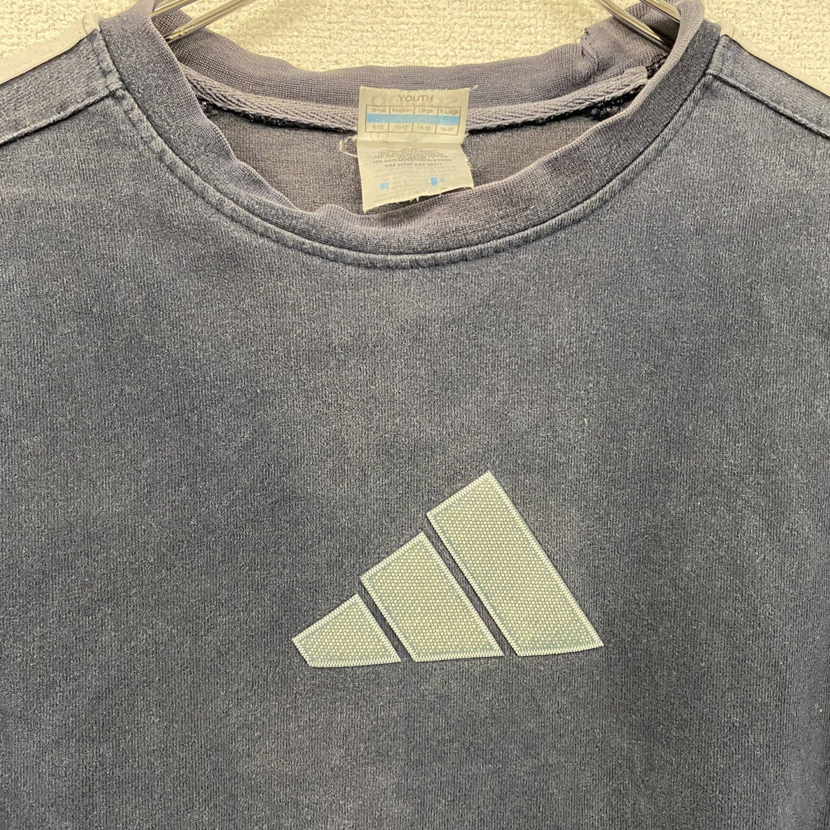 00s　adidas　アディダス　スウェット/トレーナー　フェード　パフォーマンスロゴ　デカロゴ　紺　ネイビー　Lサイズ　古着