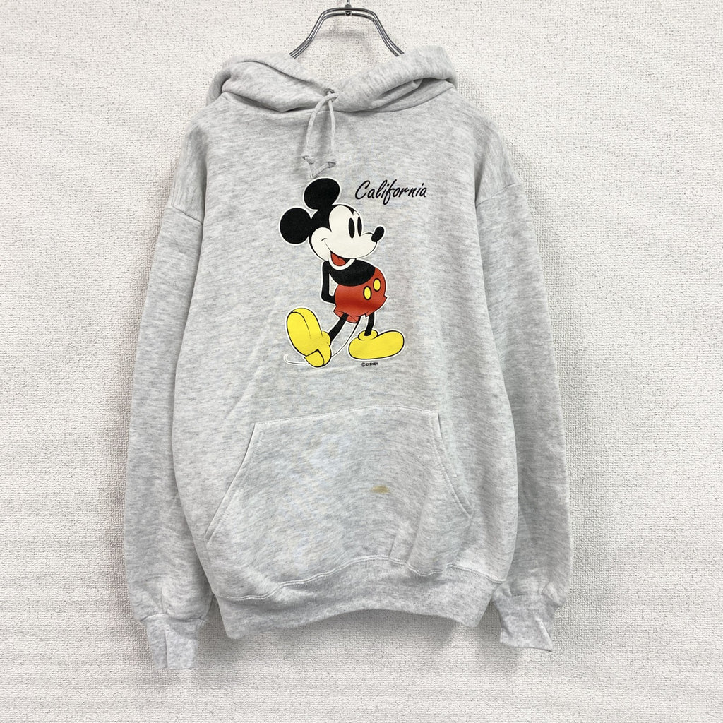 80s～　Velva Sheen　Disney　ミッキーマウス　スウェットパーカー/フーディー　霜降りグレー　Mサイズ　　ヴィンテージ　古着