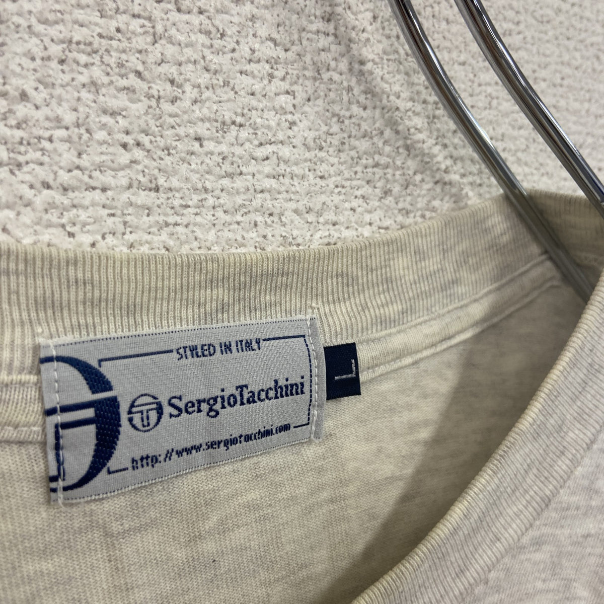 90s　SergioTacchini　半袖プリントTシャツ　シングルステッチ　霜降りグレー　Lサイズ　古着