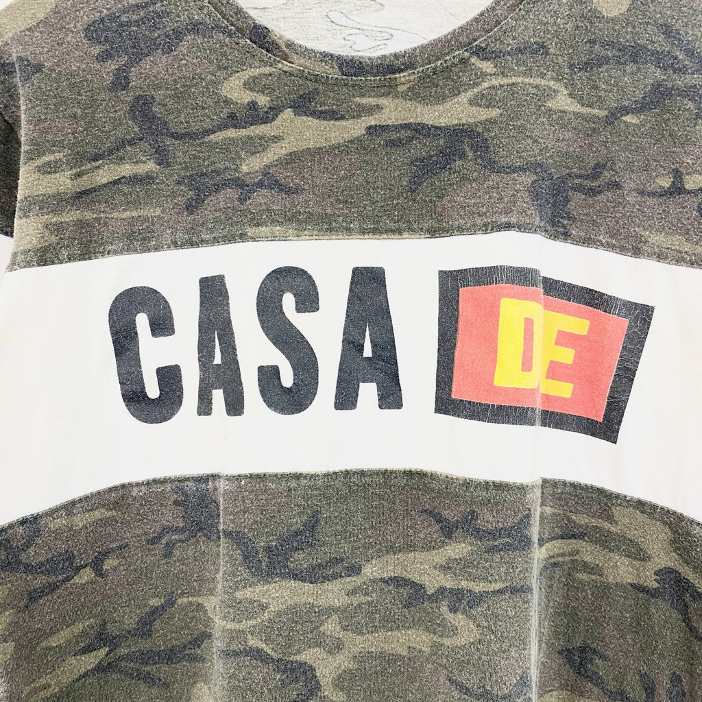 MASTIFF　半袖迷彩柄プリントTシャツ　カモフラ　CASA　クルーネック　緑　グリーン　Sサイズ　古着