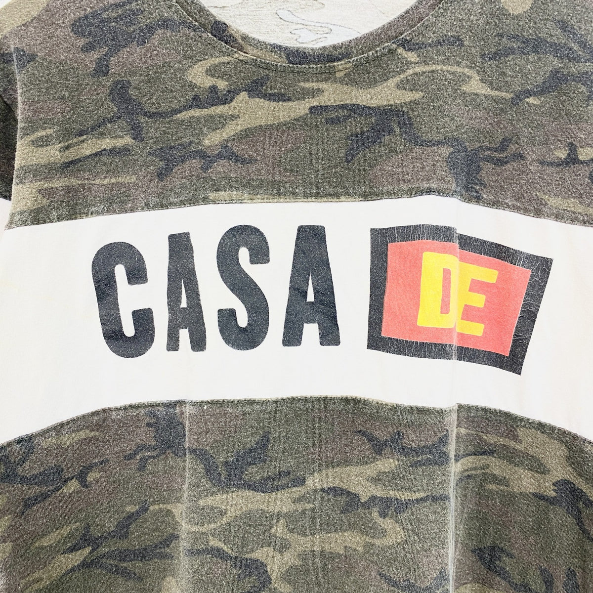 MASTIFF　半袖迷彩柄プリントTシャツ　カモフラ　CASA　クルーネック　緑　グリーン　Sサイズ　古着