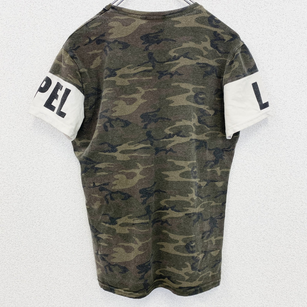 MASTIFF　半袖迷彩柄プリントTシャツ　カモフラ　CASA　クルーネック　緑　グリーン　Sサイズ　古着