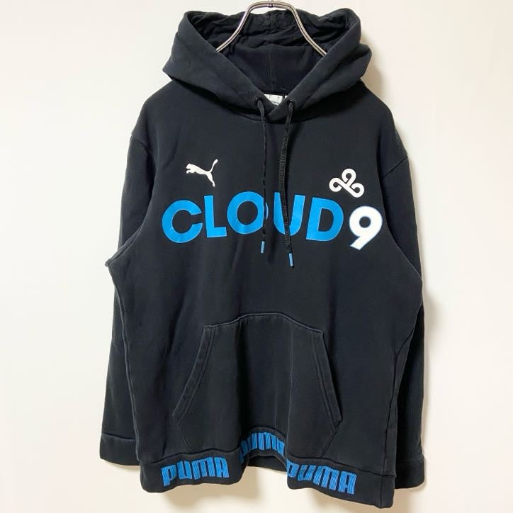 古着 used　puma プーマ　CLOUD9　長袖プリントパーカー　スウェット　プルオーバー　ワンポイントロゴ　秋冬服　Sサイズ