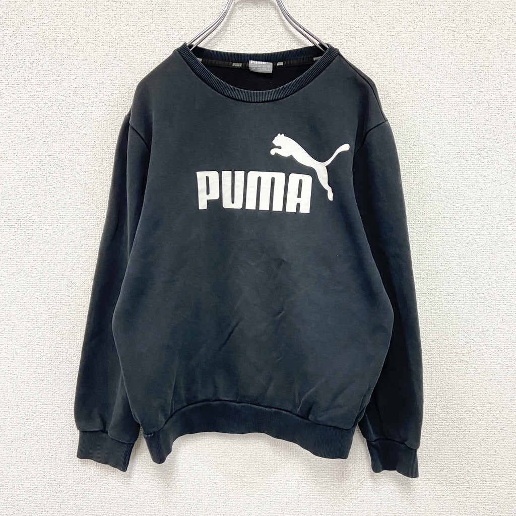 PUMA　プーマ　スウェット/トレーナー　デカロゴ　スポーツミックス　ストリート　クルーネック　黒　ブラック　Sサイズ　古着