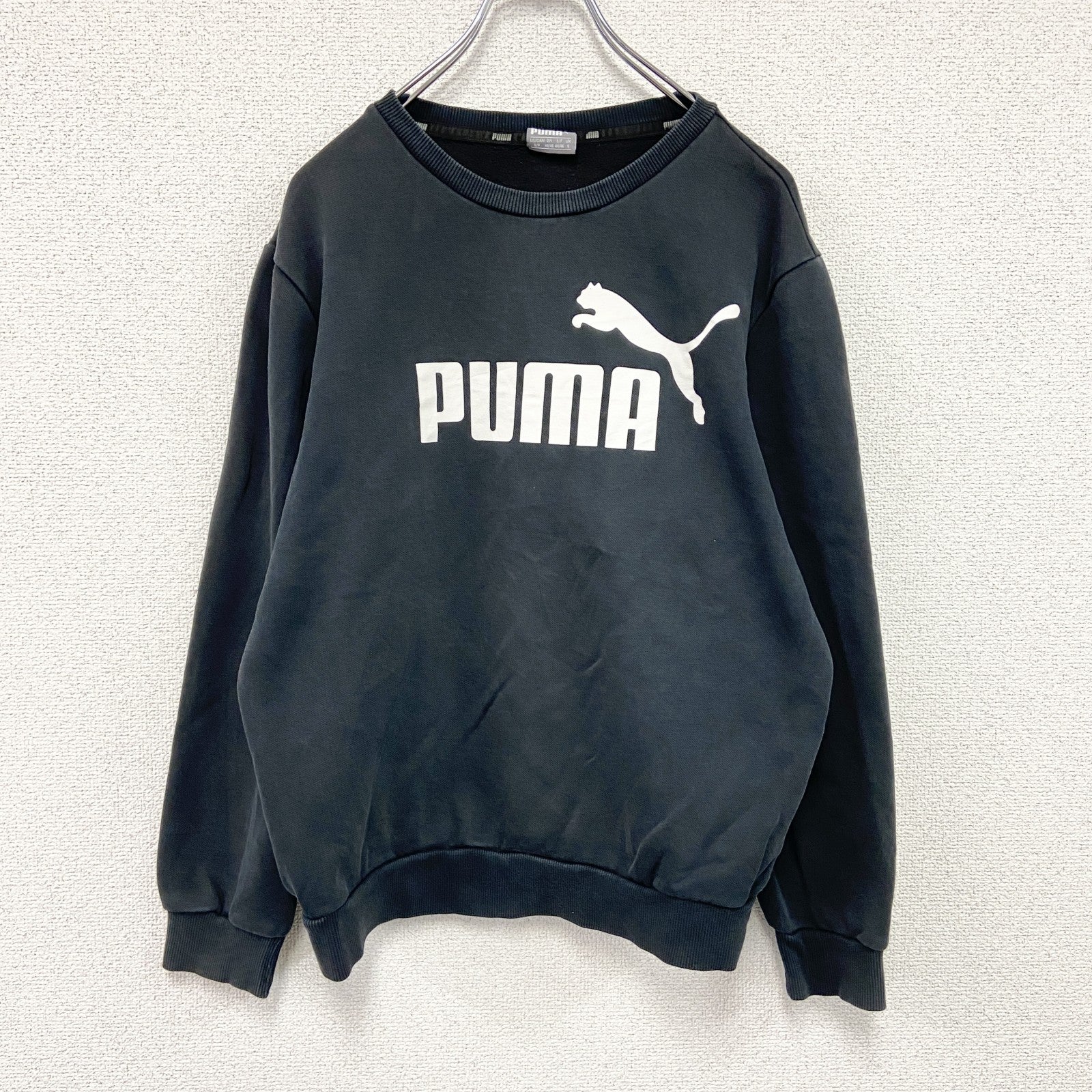 PUMA　プーマ　スウェット/トレーナー　デカロゴ　スポーツミックス　ストリート　クルーネック　黒　ブラック　Sサイズ　古着
