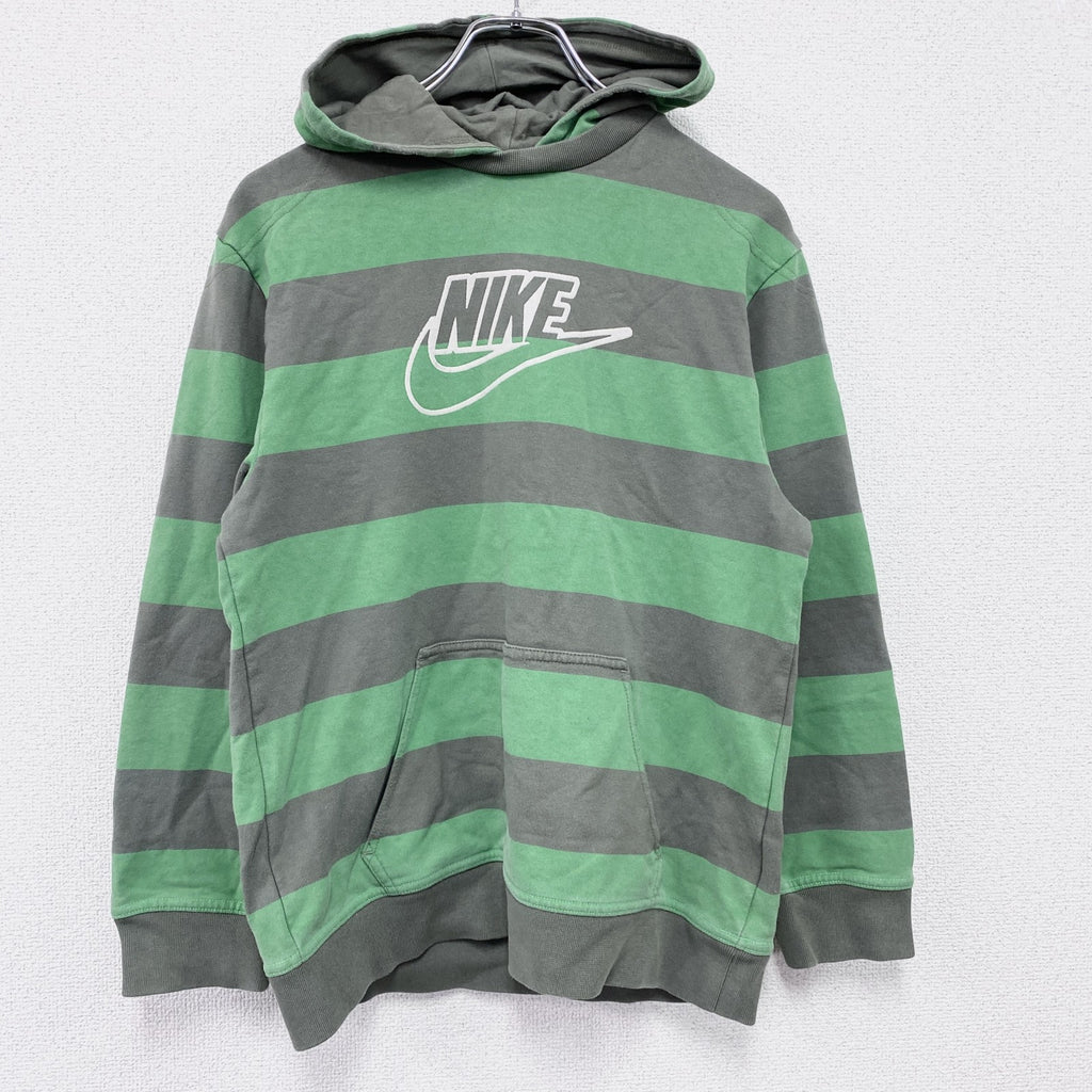 00s　NIKE　ナイキ　スウェットパーカー/フーディー　ヴィンテージ　ボーダー柄　緑　グリーン　灰色　グレー　古着