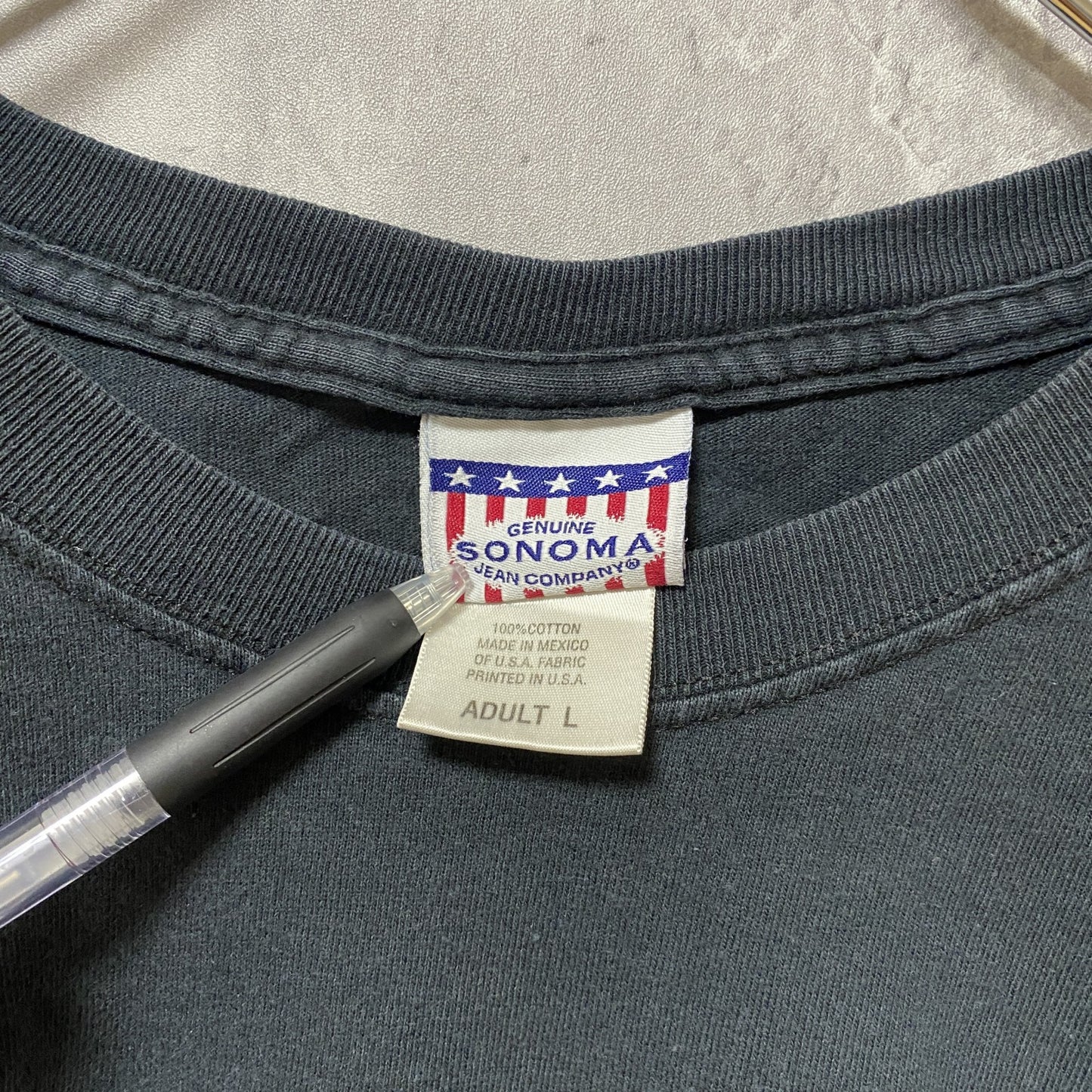 古着 used　SONOMA　半袖バイクプリントTシャツ　クルーネック　黒　ブラック　USA製　アメリカ国旗　Lサイズ