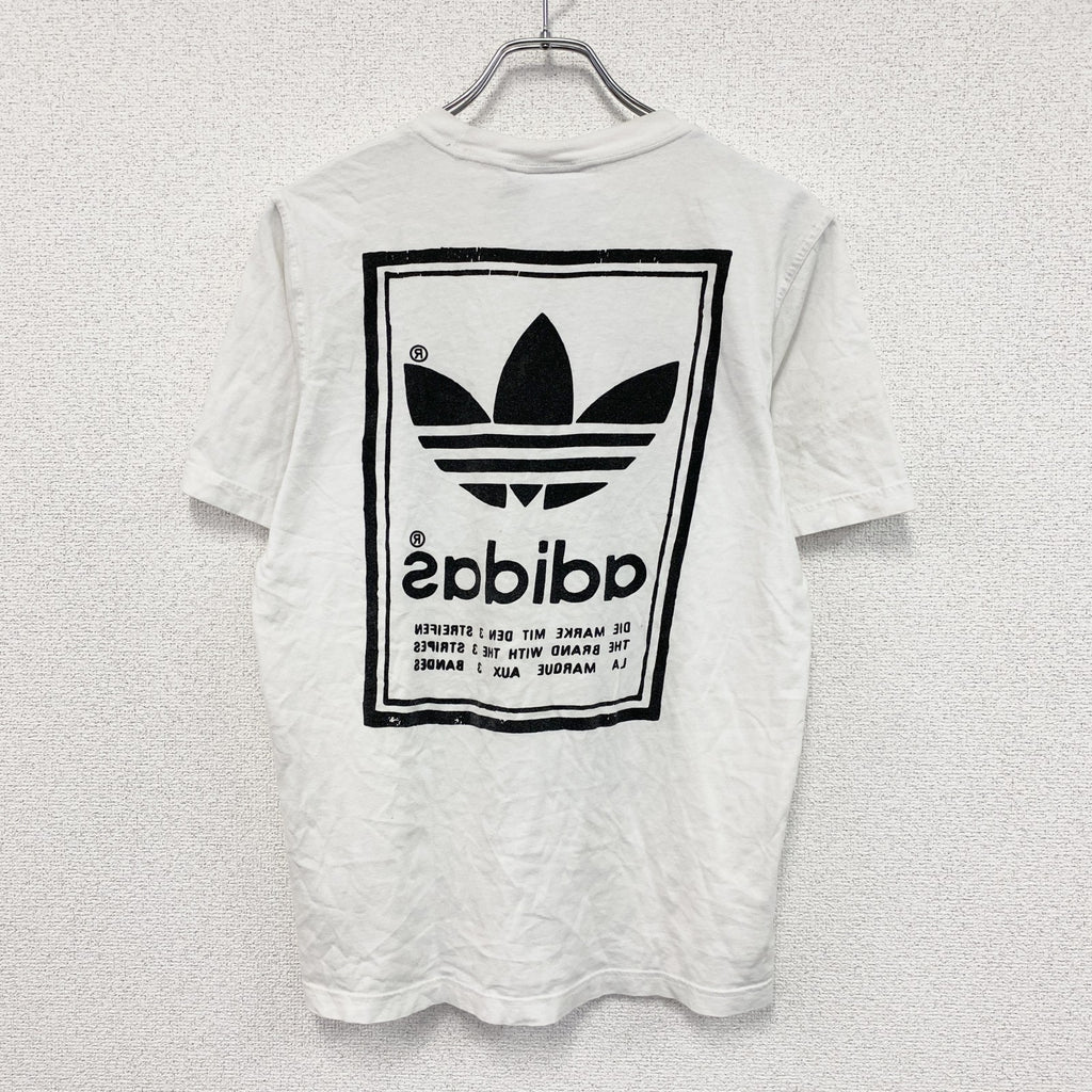 adidas　アディダス　半袖プリントTシャツ　トレフォイルロゴ　デカロゴ　白　ホワイト　Mサイズ　古着