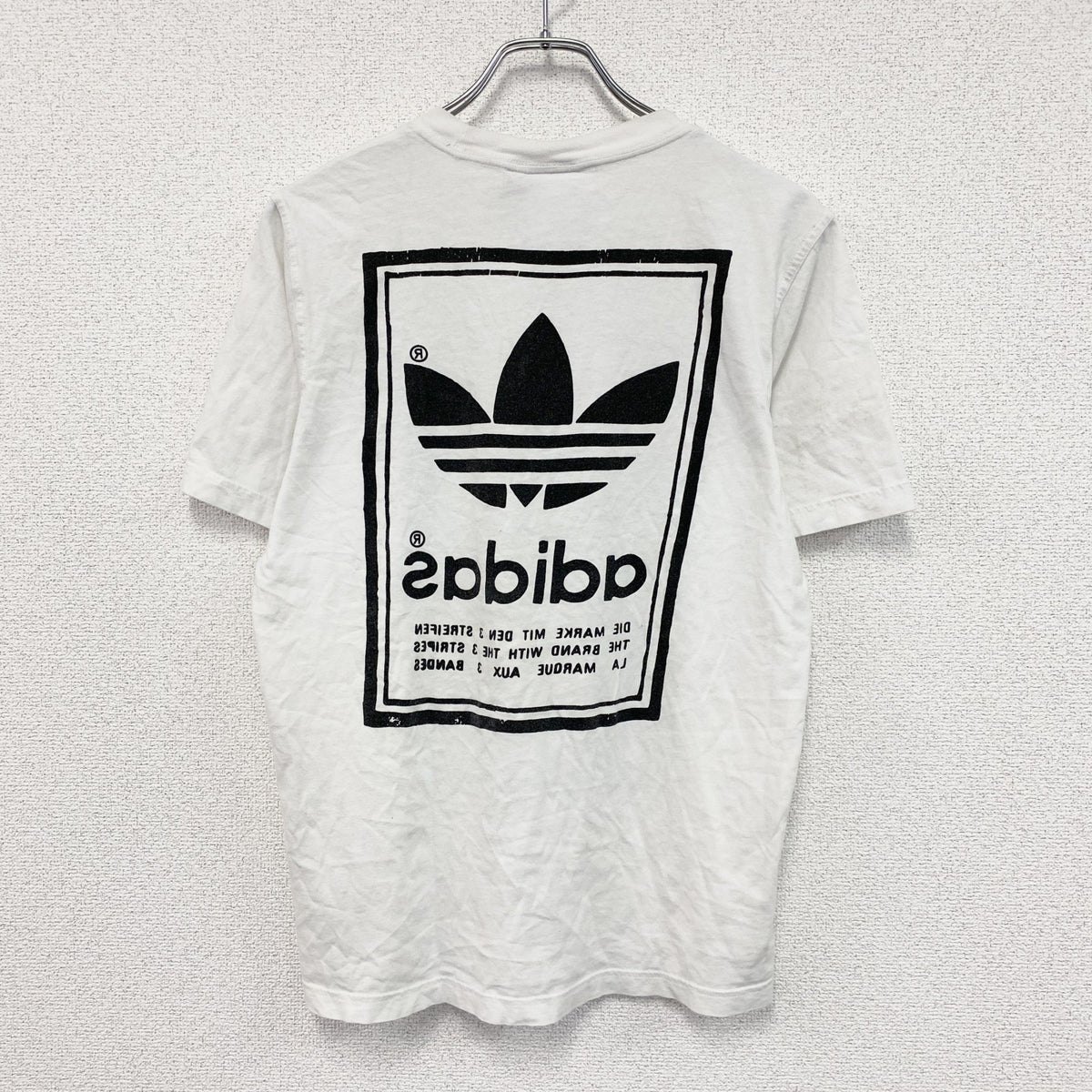 adidas　アディダス　半袖プリントTシャツ　トレフォイルロゴ　デカロゴ　白　ホワイト　Mサイズ　古着