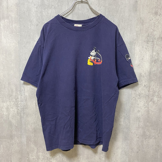 古着 used　Disney　ディズニー　半袖公式ワンポイントプリントTシャツ　ミッキー　キャラクター　紺　ネイビー　Lサイズ