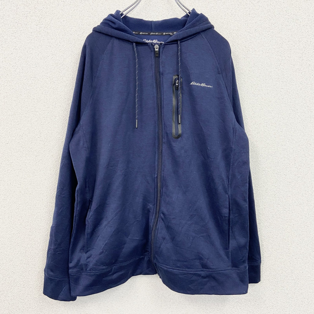 Eddie Bauer　長袖フルジップパーカー　裏ボア　レトロデザイン　フード　紺　ネイビー　Mサイズ　古着