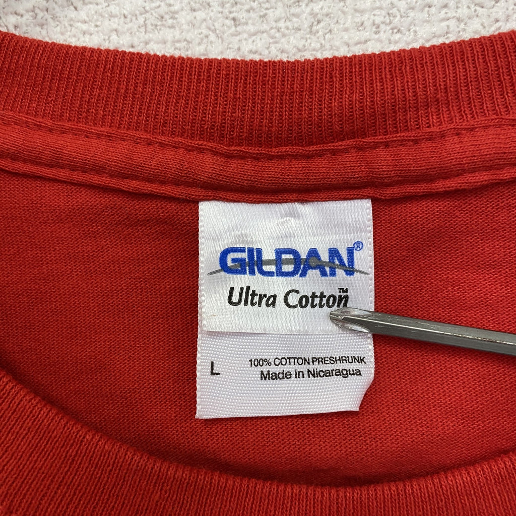 GILDAN　ギルダン　半袖プリントTシャツ　LITZ Racing　モータースポーツ　赤　レッド　Lサイズ カットソー メンズ コットン 古着