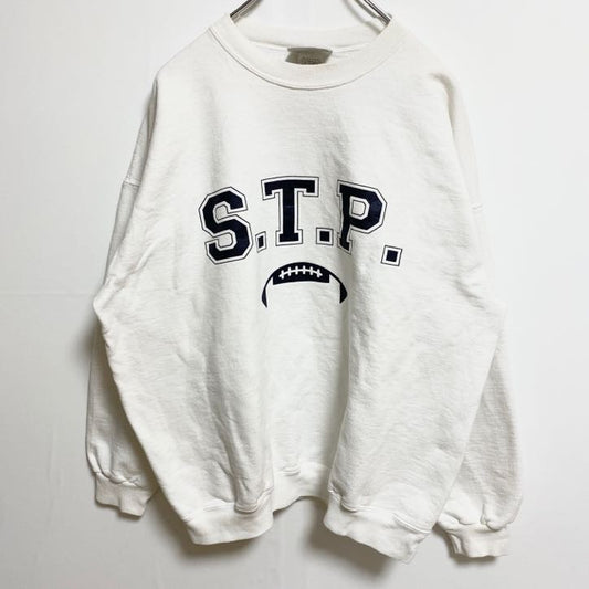 古着 used　Hanes ヘインズ　90s　S.T.P.　長袖プリントスウェット　トレーナー　白　クルーネック　Lサイズ