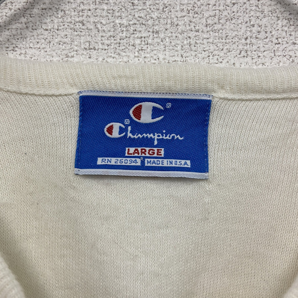 90s　Champion　チャンピオン　ニットセーター　ヴィンテージ　Vネック　白　ホワイト　Lサイズ　古着