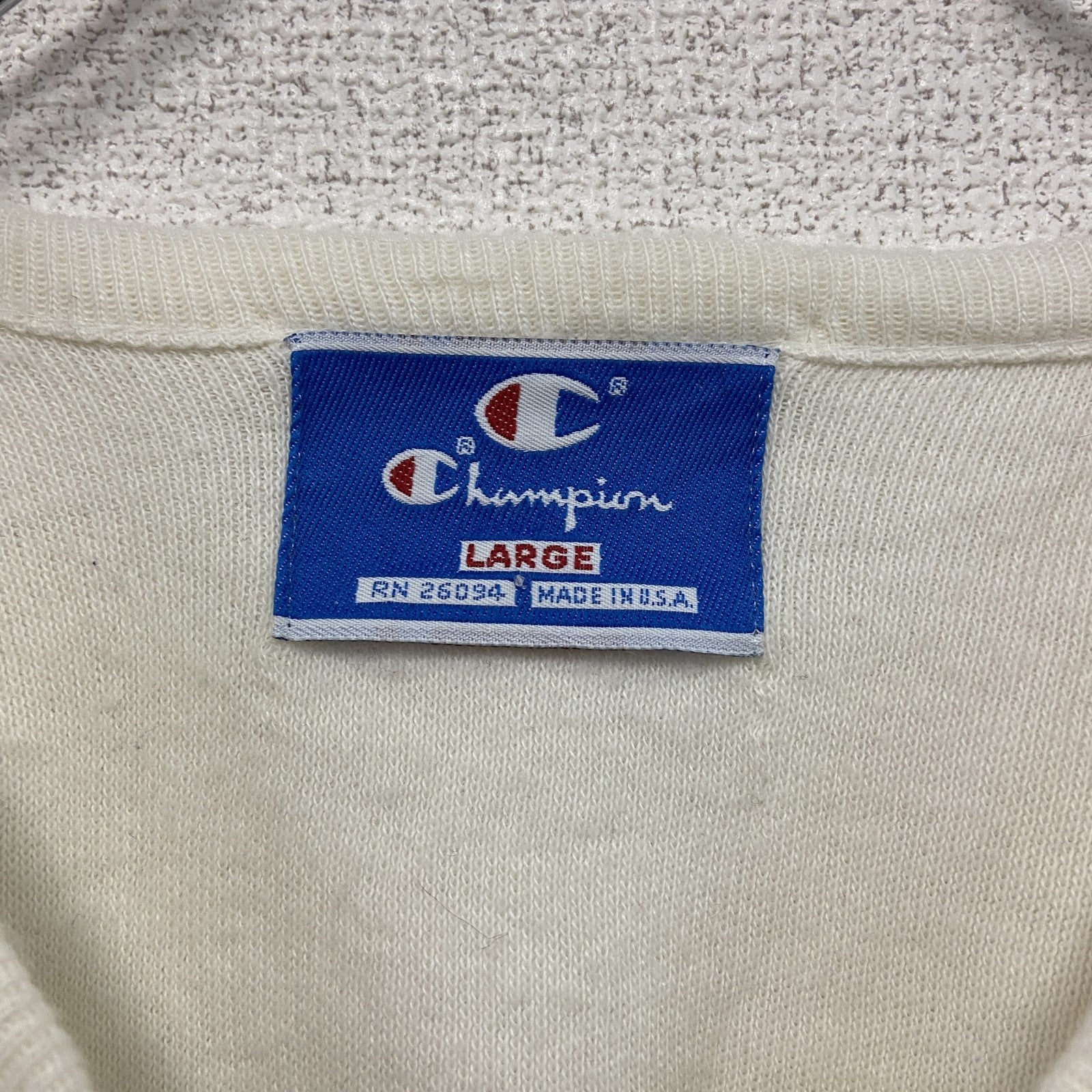 90s　Champion　チャンピオン　ニットセーター　ヴィンテージ　Vネック　白　ホワイト　Lサイズ　古着