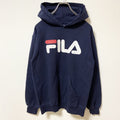 FILA　フィラ　スウェットパーカー/フーディー　デカロゴ　スポーツミックス　ビッグシルエット　紺　ネイビー　Sサイズ　古着
