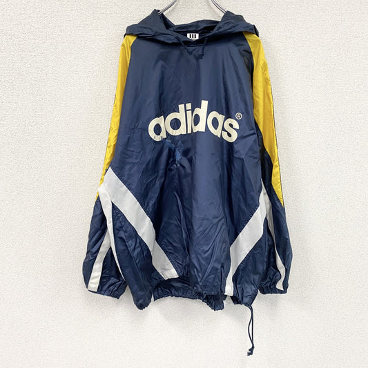 ～90s　adidas　アディダス　アノラックパーカー　ナイロンプルオーバー　ヴィンテージ　紺　ネイビー