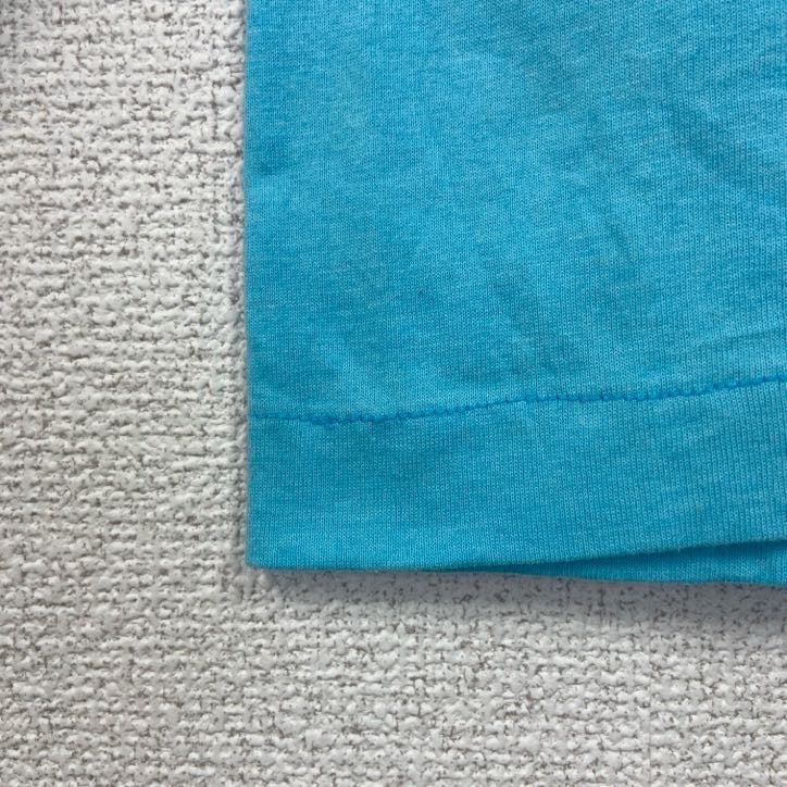80s　FRUIT OF THE LOOM　半袖プリントTシャツ　クルーネック　水色　ライトブルー　XLサイズ　　ヴィンテージ　古着