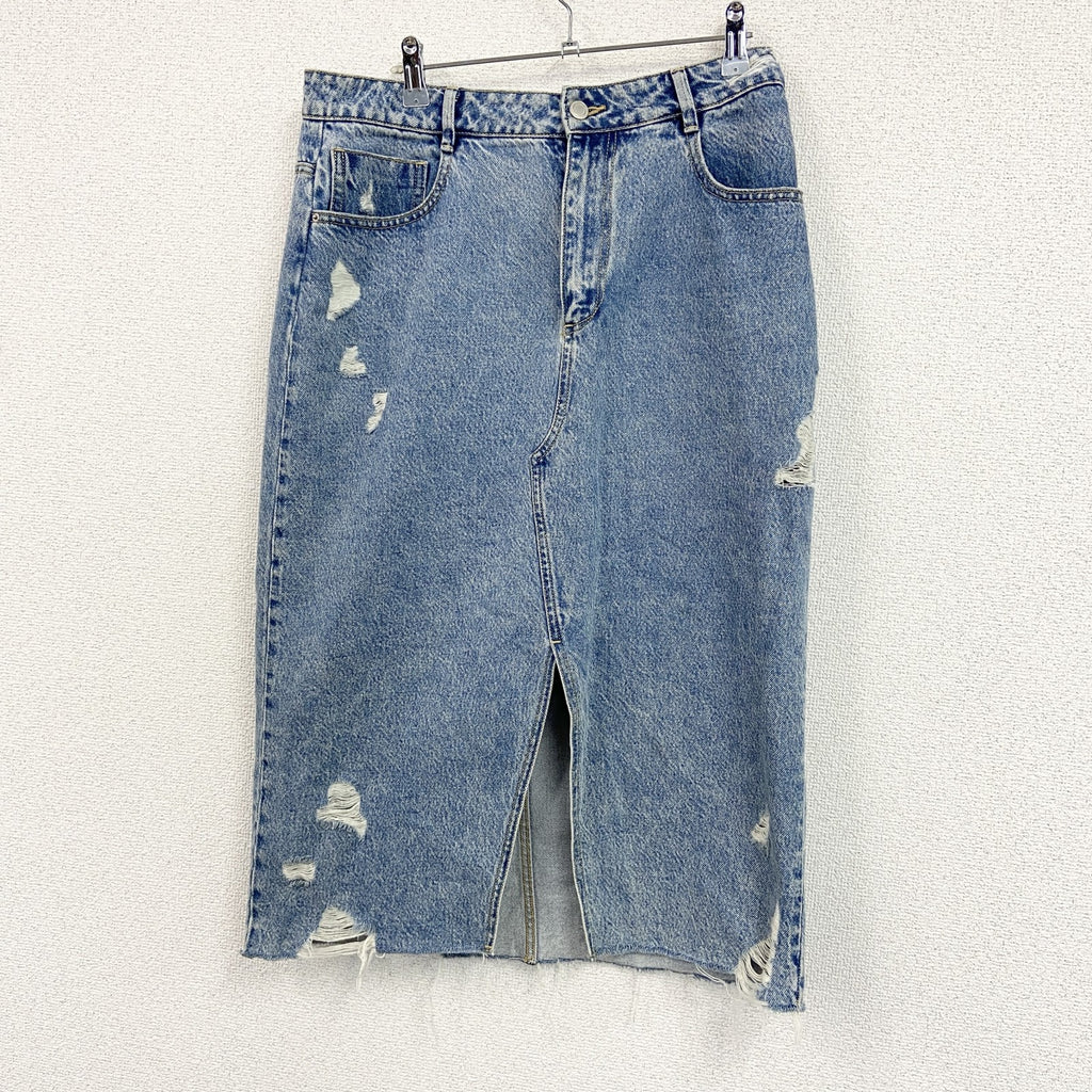 ZARA　ザラ　ダメージデニムスカート　スリット入り　インディゴ　Lサイズ　　古着