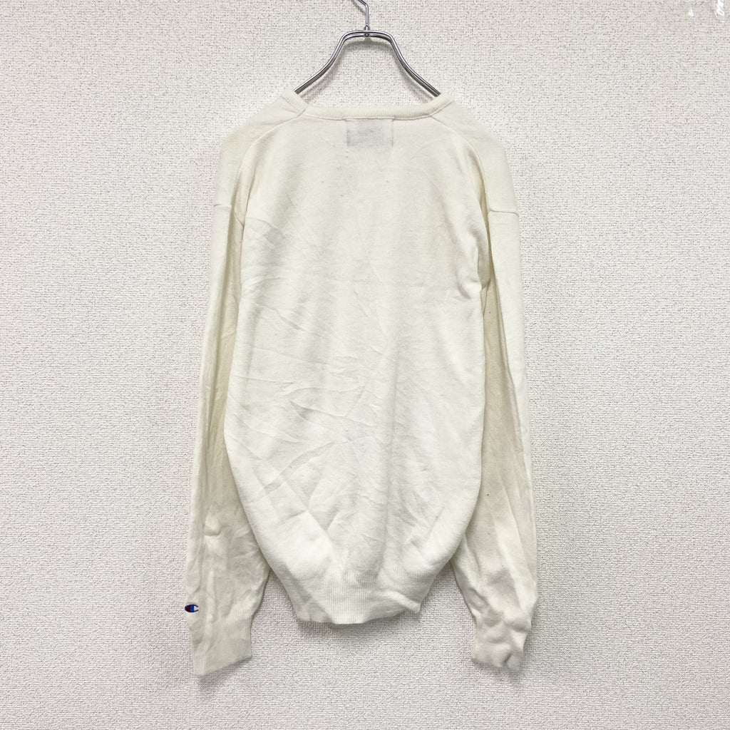 90s　Champion　チャンピオン　ニットセーター　ヴィンテージ　Vネック　白　ホワイト　Lサイズ　古着