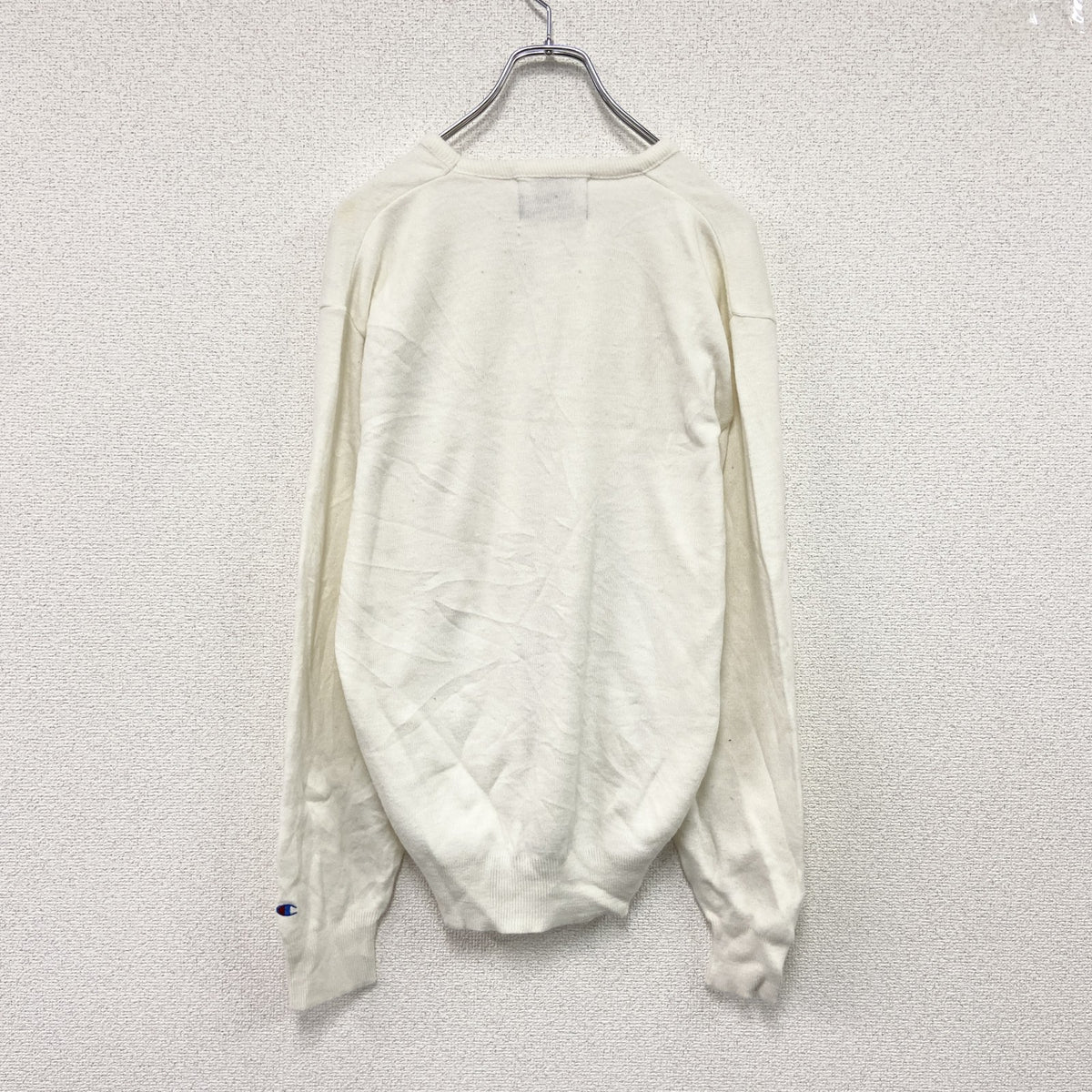 90s　Champion　チャンピオン　ニットセーター　ヴィンテージ　Vネック　白　ホワイト　Lサイズ　古着