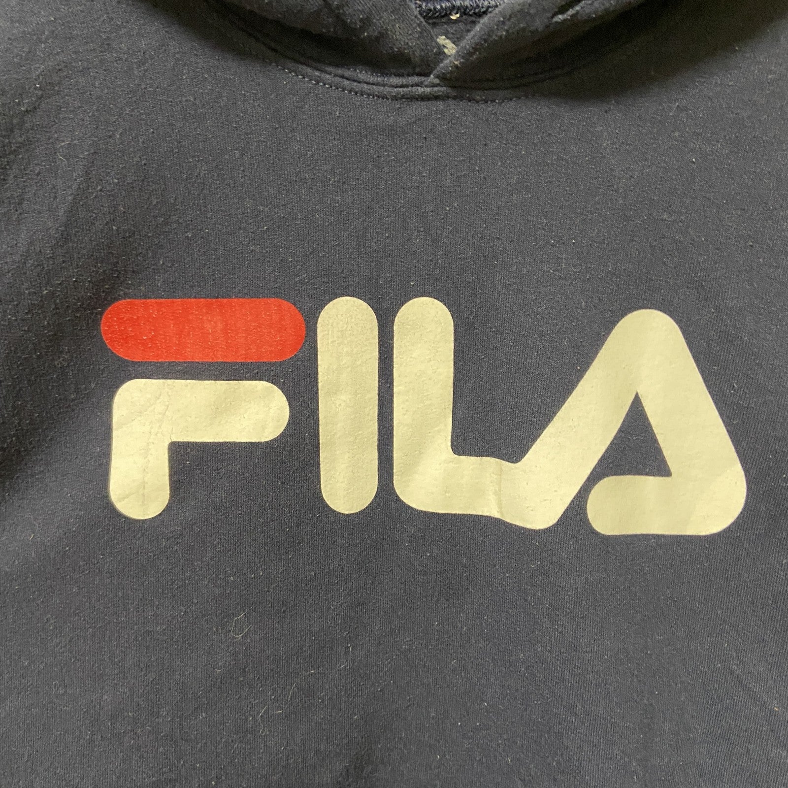 FILA　フィラ　スウェットパーカー/フーディー　デカロゴ　スポーツミックス　ビッグシルエット　紺　ネイビー　Sサイズ　古着