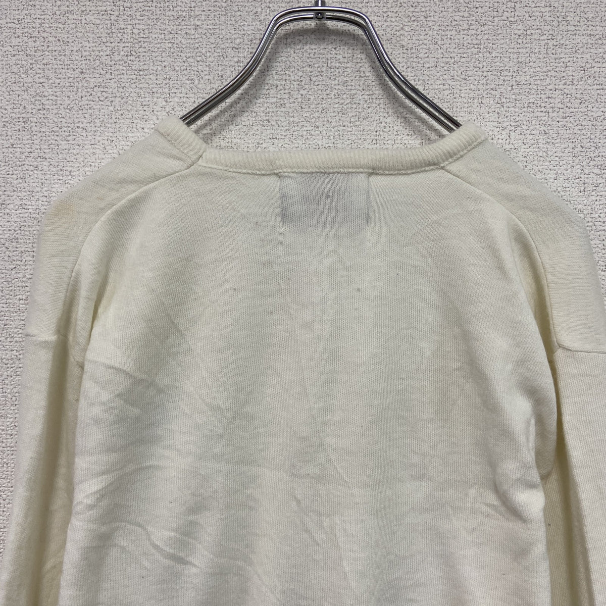 90s　Champion　チャンピオン　ニットセーター　ヴィンテージ　Vネック　白　ホワイト　Lサイズ　古着