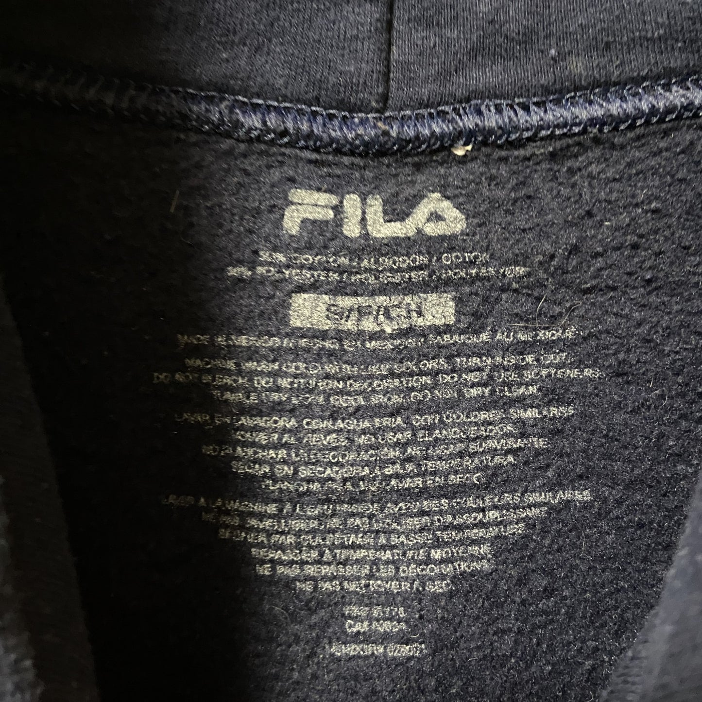 古着 used　FILA フィラ　長袖ロゴプリントパーカー　スウェット　プルオーバー　ネイビー　紺　秋冬服　Sサイズ