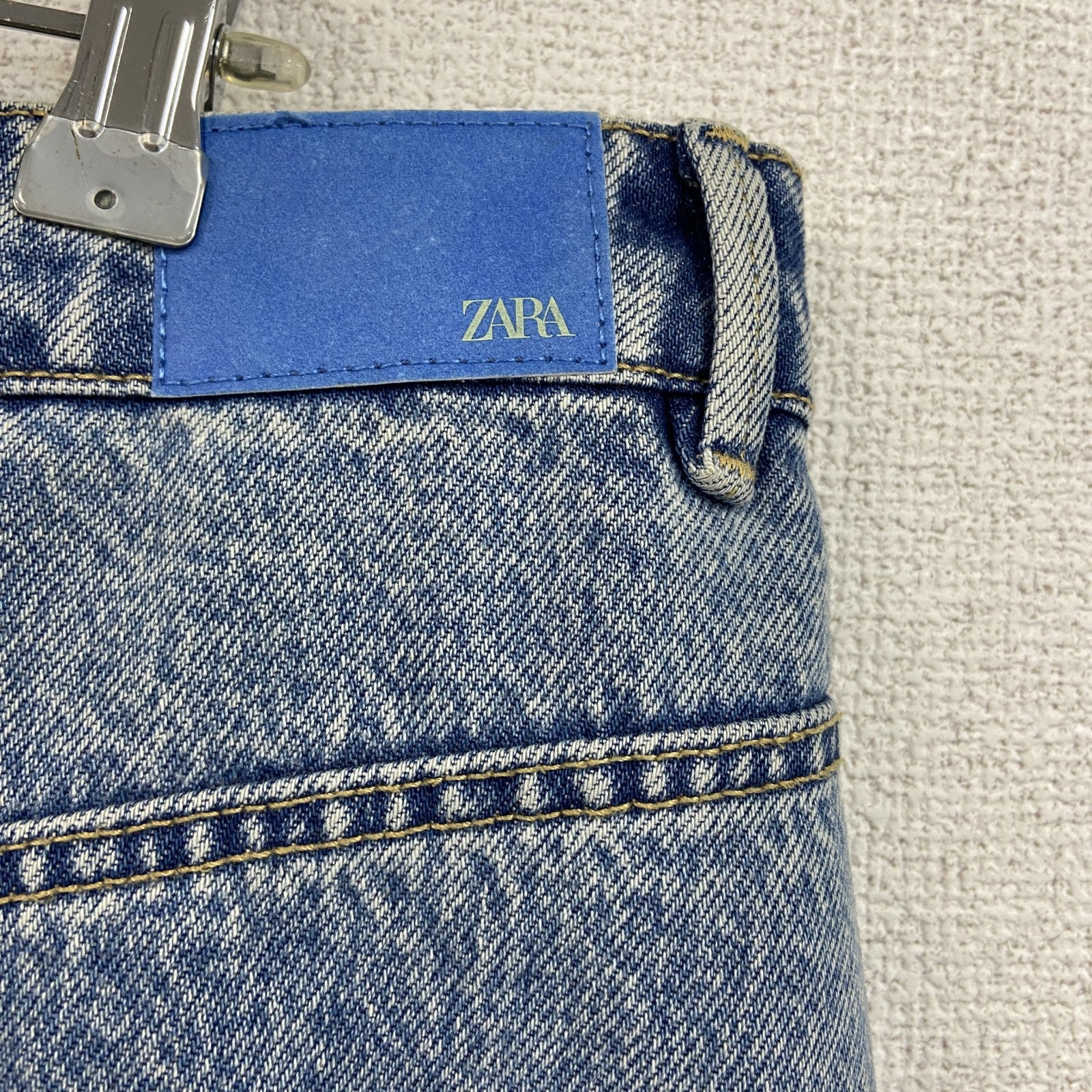 ZARA　ザラ　ダメージデニムスカート　スリット入り　インディゴ　Lサイズ　　古着