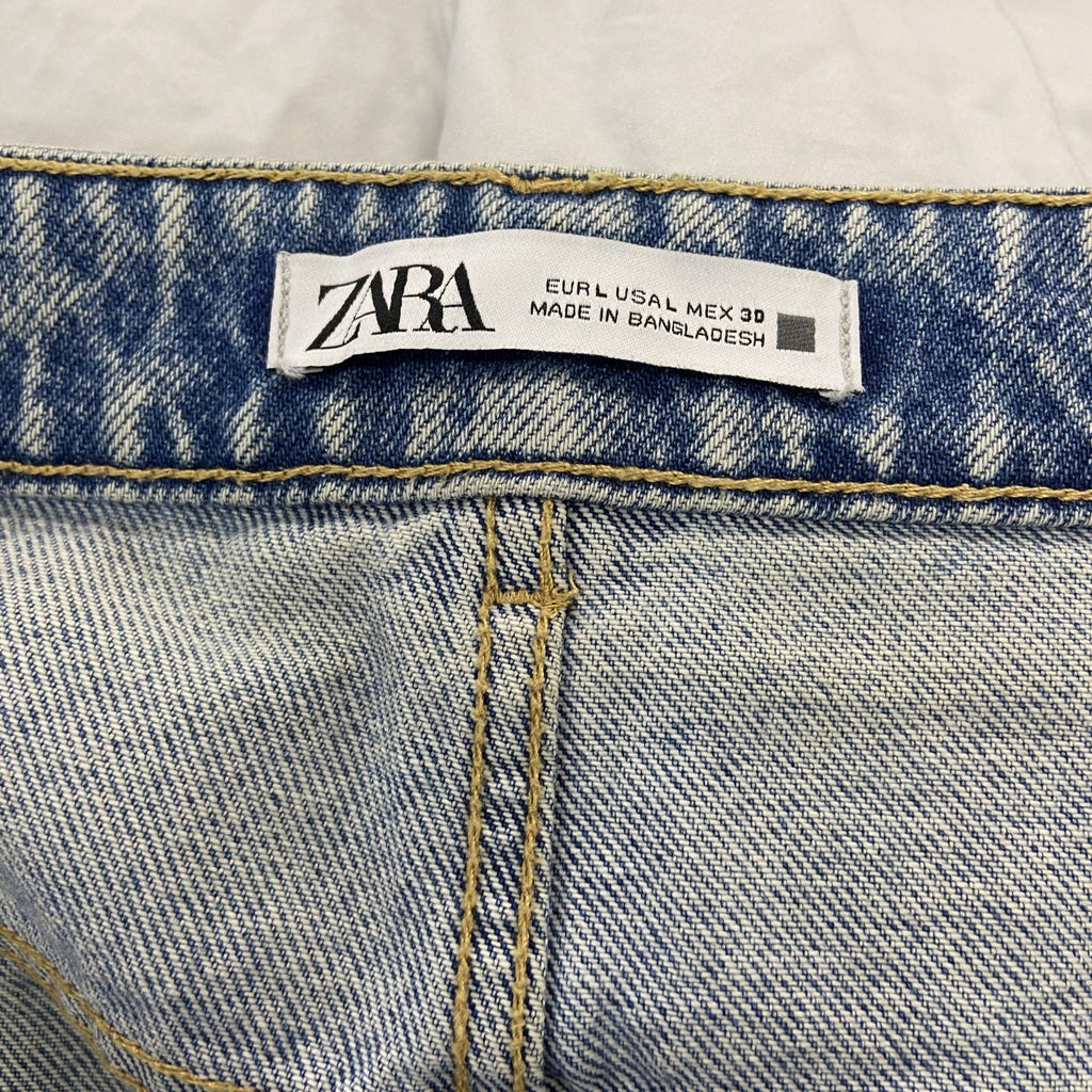 ZARA　ザラ　ダメージデニムスカート　スリット入り　インディゴ　Lサイズ　　古着