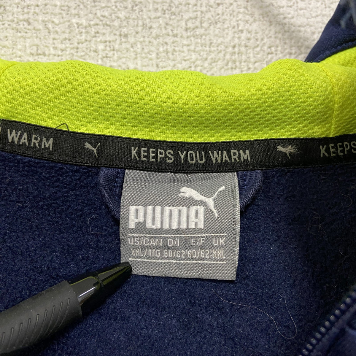 PUMA　プーマ　フルジップジャージパーカー/フーディー　紺　ネイビー　蛍光色　2XLサイズ　古着