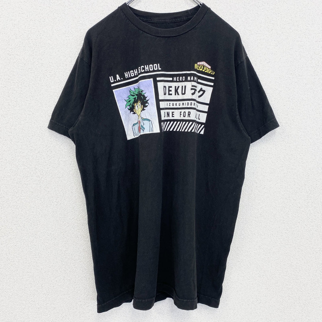 僕のヒーローアカデミア　緑谷出久　デク　メキシコ製　半袖アニメキャラクタープリントTシャツ　黒　ブラック　Lサイズ　古着