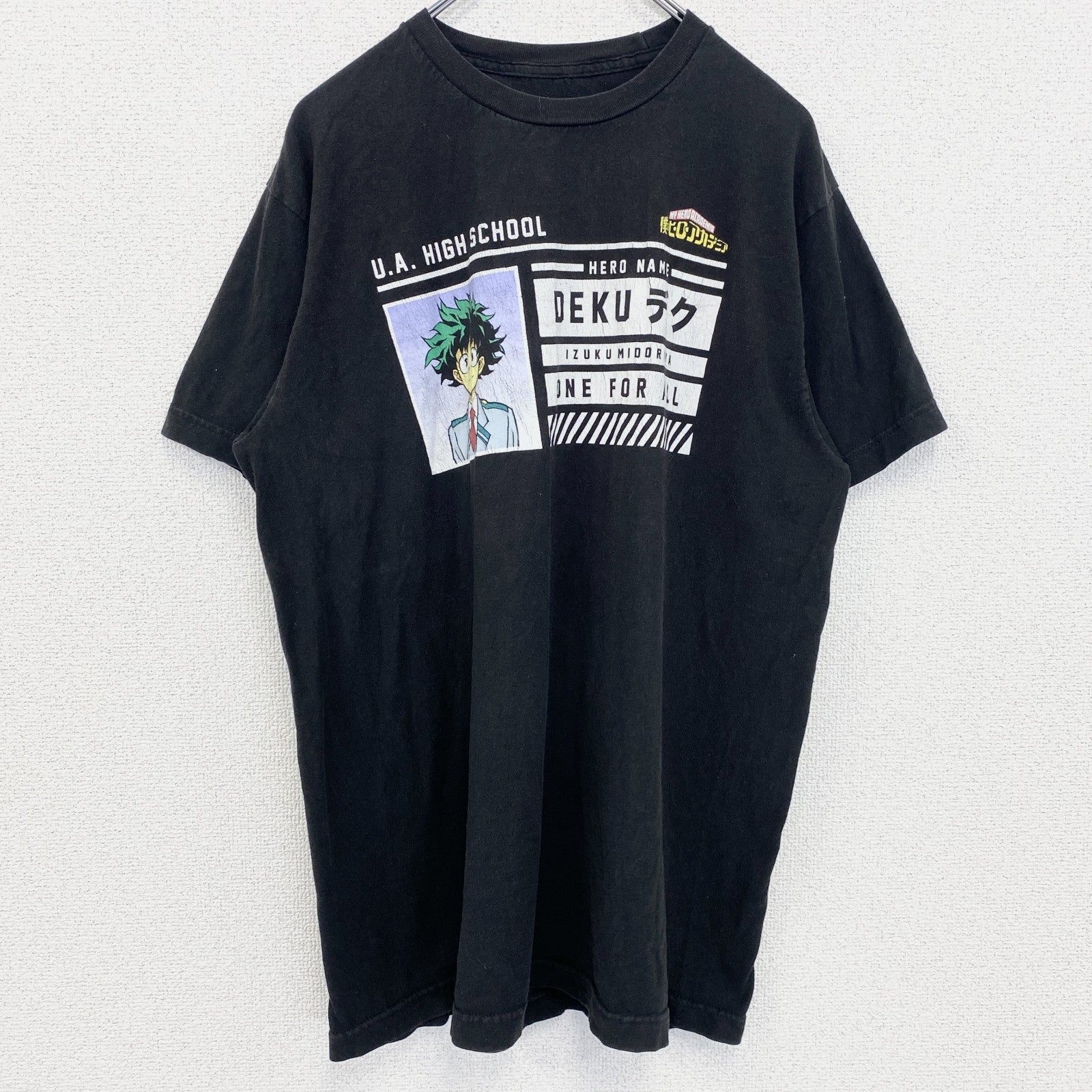 僕のヒーローアカデミア　緑谷出久　デク　メキシコ製　半袖アニメキャラクタープリントTシャツ　黒　ブラック　Lサイズ　古着