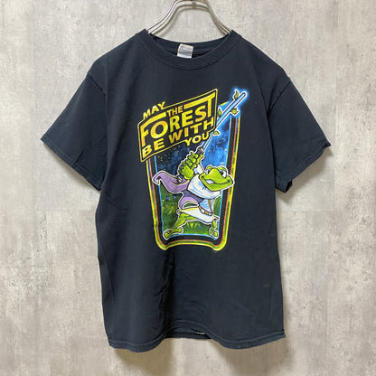 古着 used　GILDAN　ギルダン　半袖クルーネックプリントTシャツ　蛙　カエル　動物　黒　ブラック　春夏服　Lサイズ