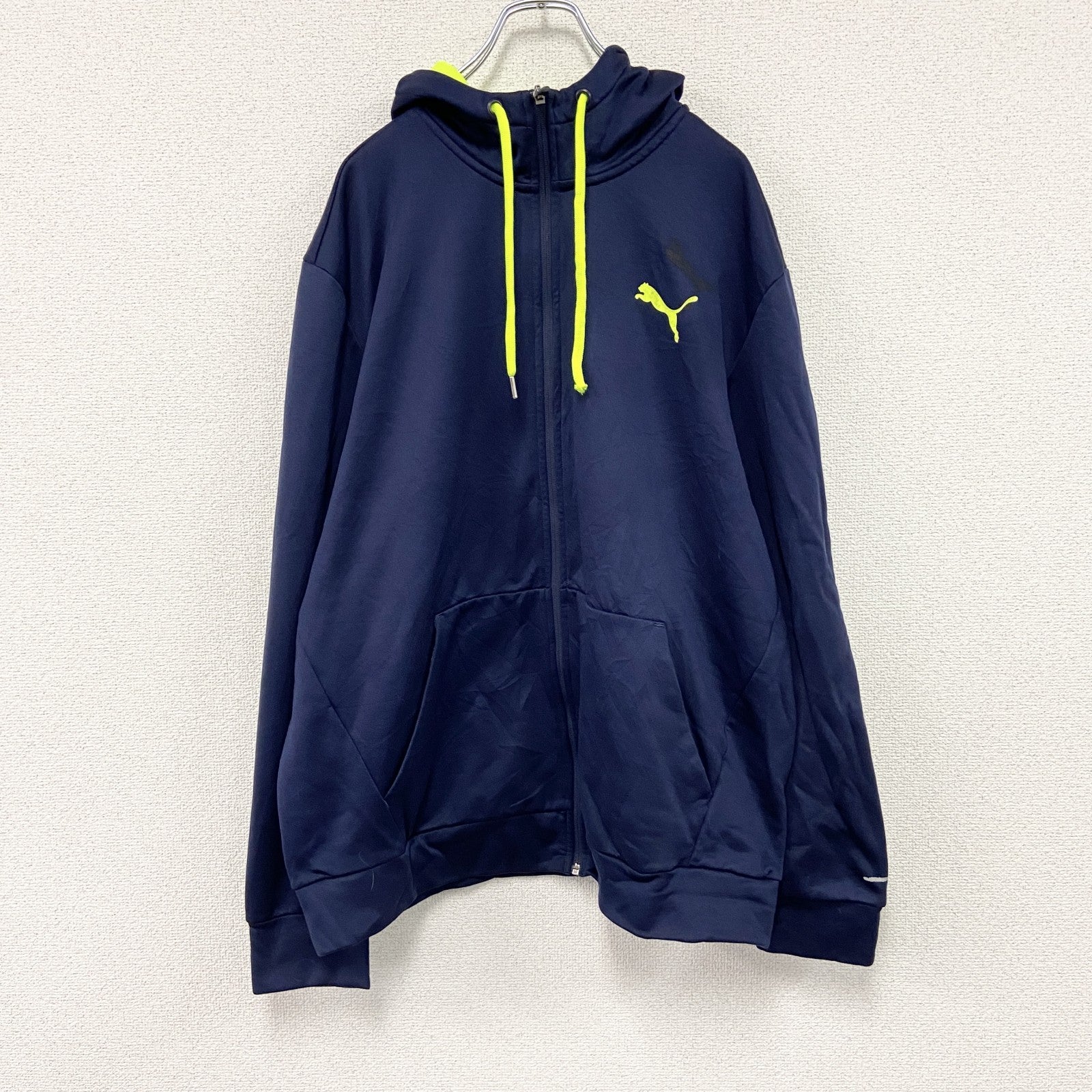 PUMA　プーマ　フルジップジャージパーカー/フーディー　紺　ネイビー　蛍光色　2XLサイズ　古着