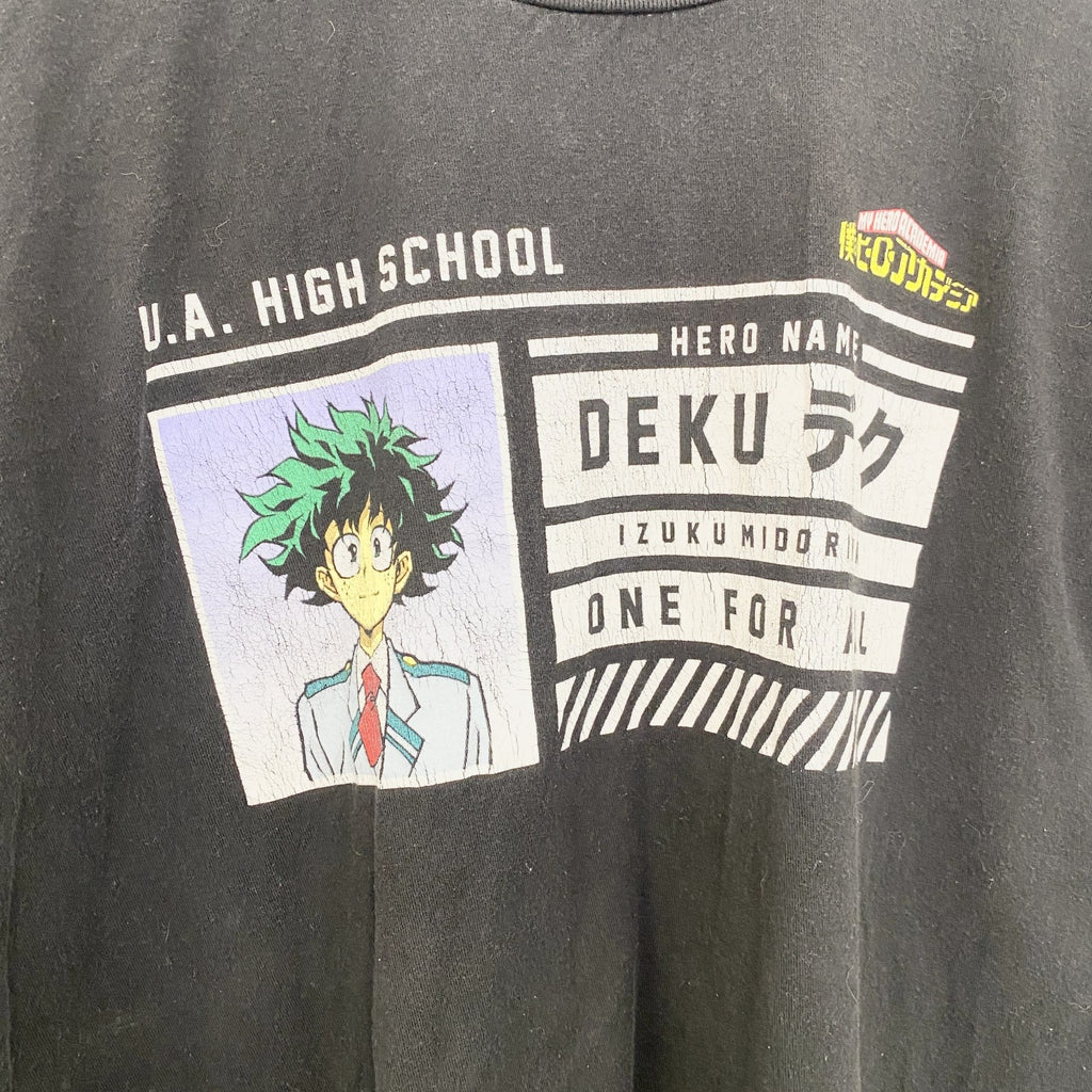僕のヒーローアカデミア　緑谷出久　デク　メキシコ製　半袖アニメキャラクタープリントTシャツ　黒　ブラック　Lサイズ　古着