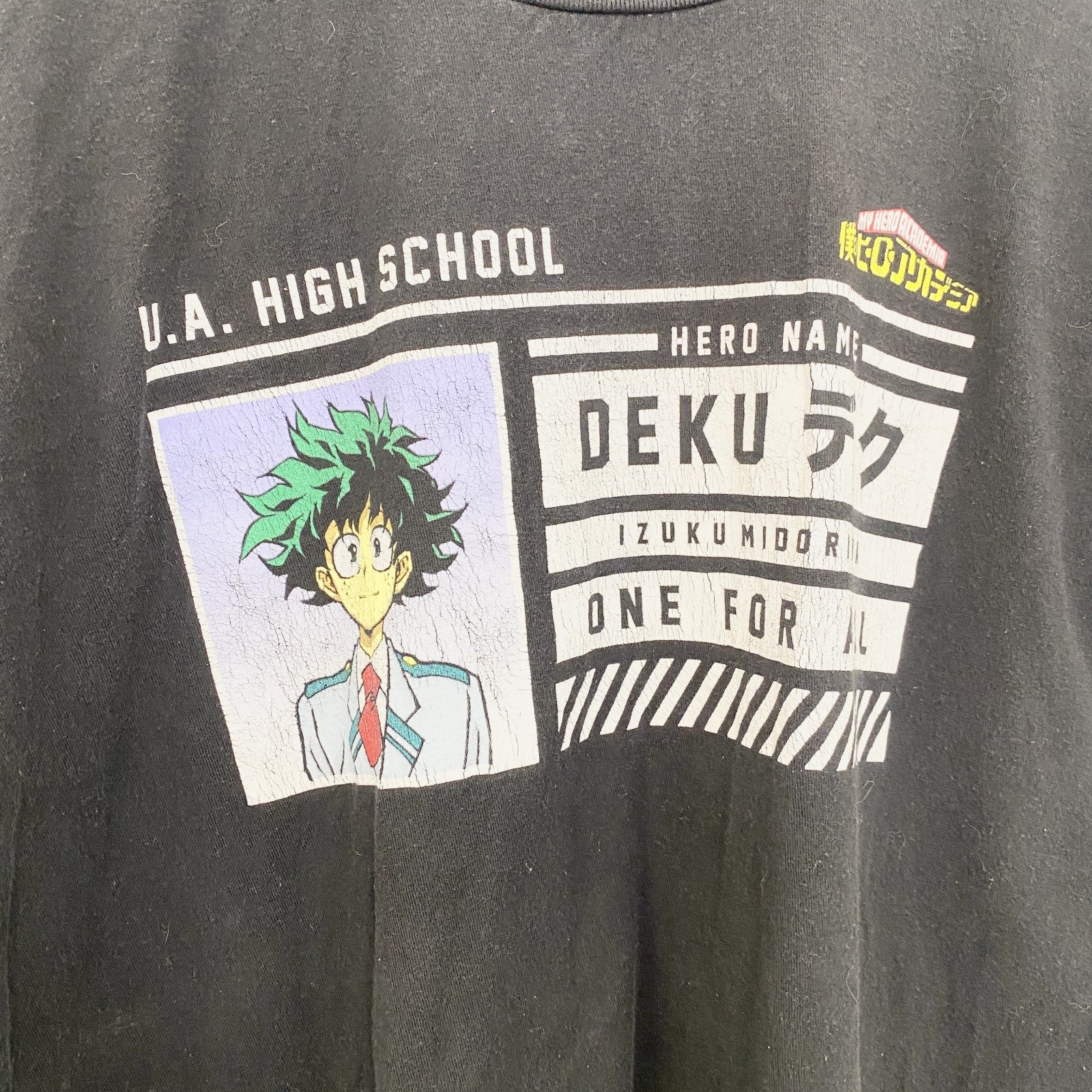 僕のヒーローアカデミア　緑谷出久　デク　メキシコ製　半袖アニメキャラクタープリントTシャツ　黒　ブラック　Lサイズ　古着