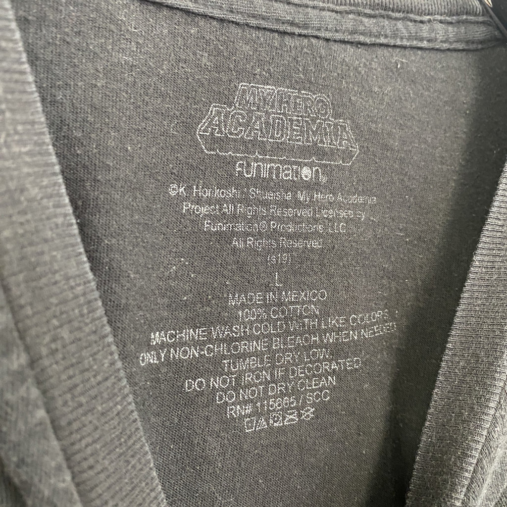 僕のヒーローアカデミア　緑谷出久　デク　メキシコ製　半袖アニメキャラクタープリントTシャツ　黒　ブラック　Lサイズ　古着