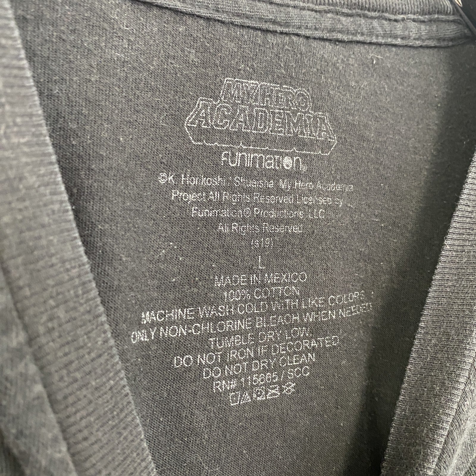 僕のヒーローアカデミア　緑谷出久　デク　メキシコ製　半袖アニメキャラクタープリントTシャツ　黒　ブラック　Lサイズ　古着