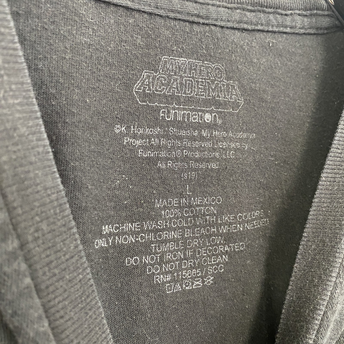僕のヒーローアカデミア　緑谷出久　デク　メキシコ製　半袖アニメキャラクタープリントTシャツ　黒　ブラック　Lサイズ　古着