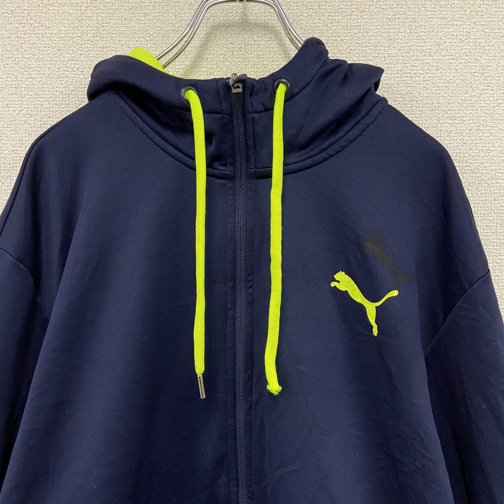 PUMA　プーマ　フルジップジャージパーカー/フーディー　紺　ネイビー　蛍光色　2XLサイズ　古着