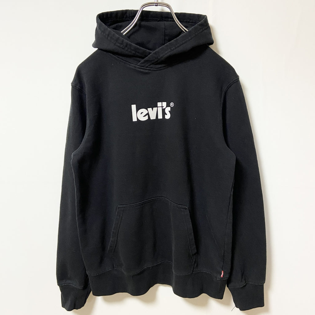 Levi’s リーバイス　長袖ロゴプリントパーカー　スウェット　プルオーバー　秋冬服　黒　ブラック　XSサイズ　古着