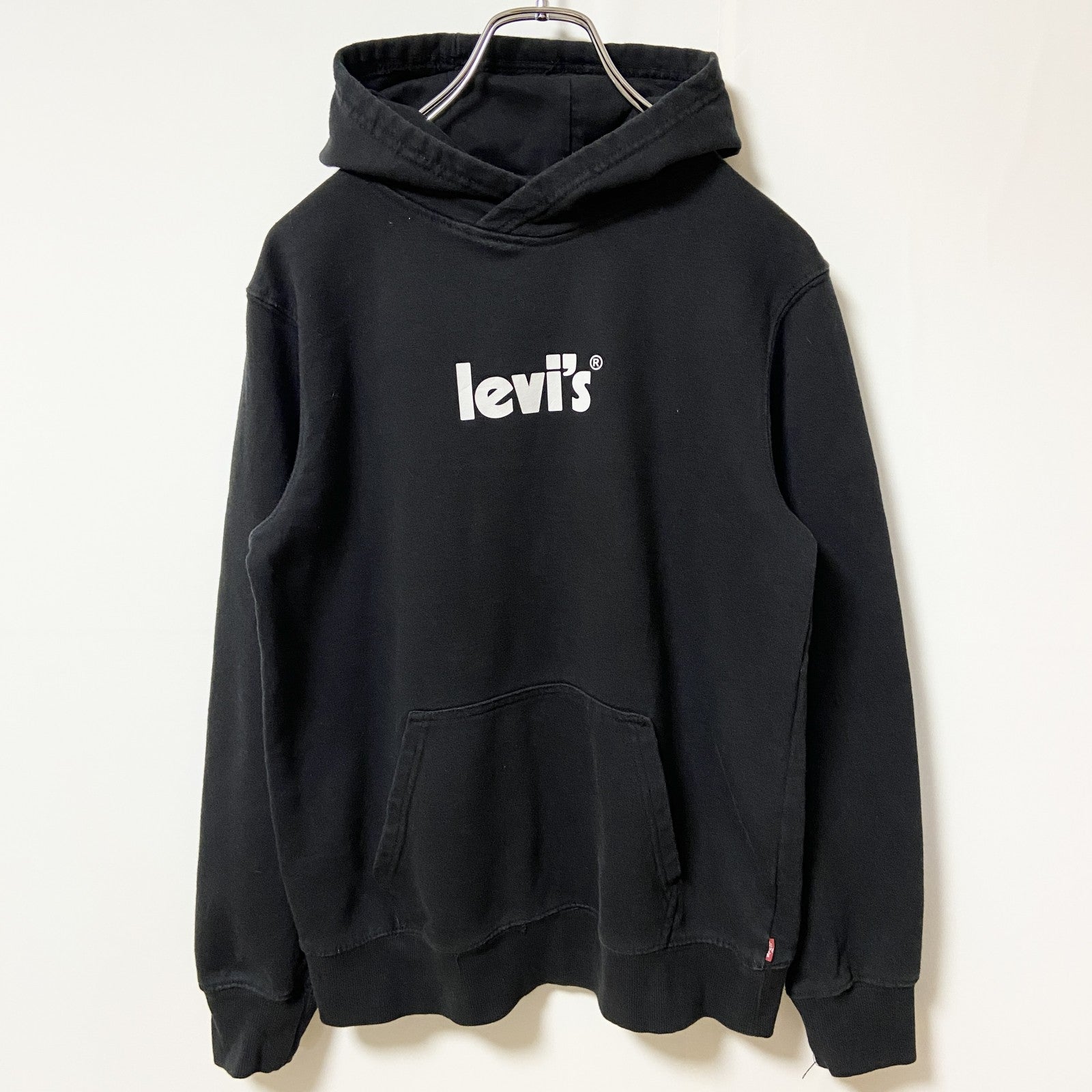 Levi’s リーバイス　長袖ロゴプリントパーカー　スウェット　プルオーバー　秋冬服　黒　ブラック　XSサイズ　古着