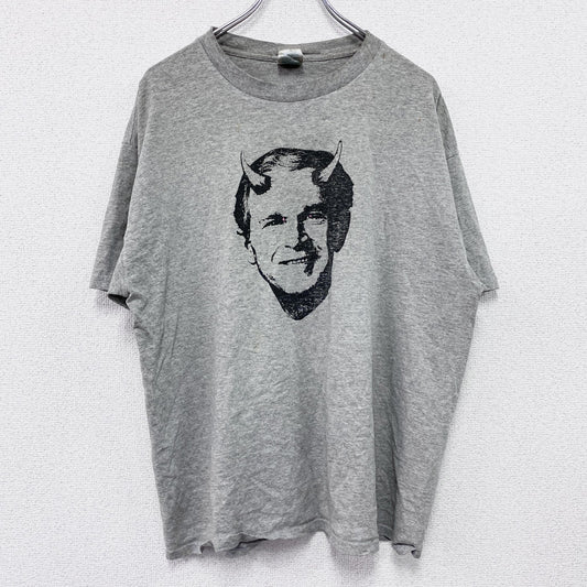 00s　DELTA　ジョージブッシュ？　半袖人物プリントTシャツ　ヴィンテージ　灰色　グレー　XLサイズ