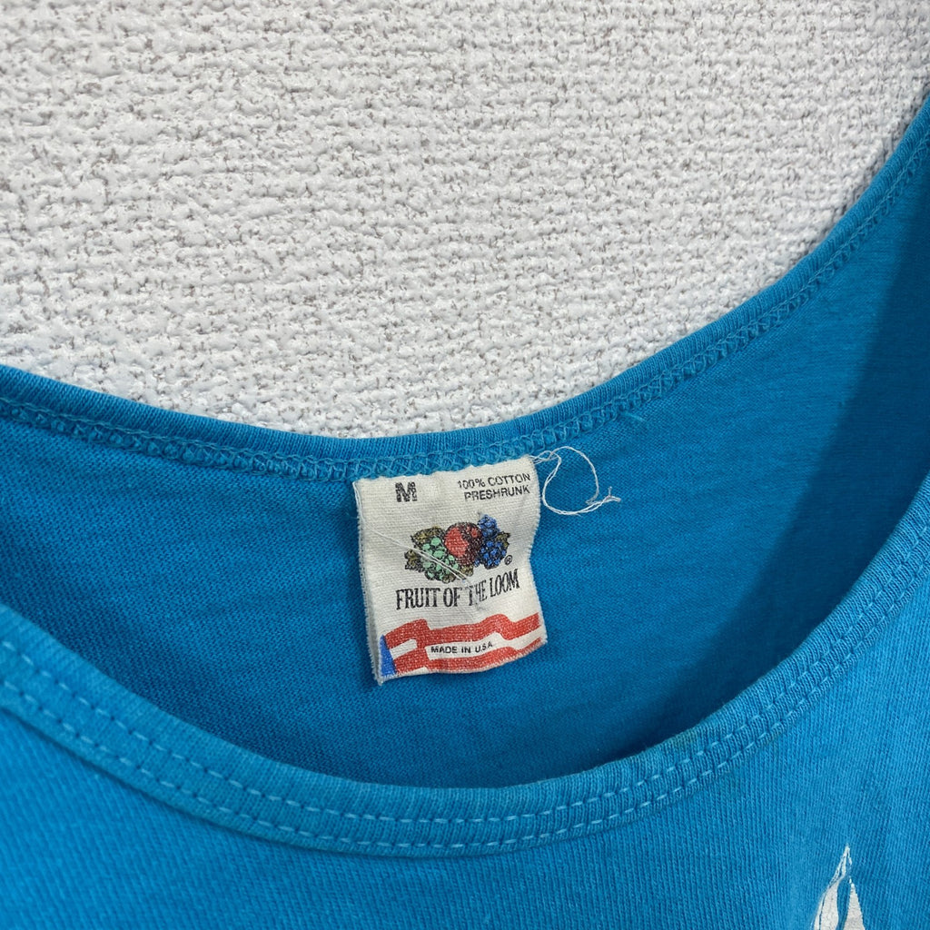 FRUIT OF THE LOOＭ　タンクトップ　レトロデザイン　クルーネック　船　青　ブルー　Mサイズ　古着