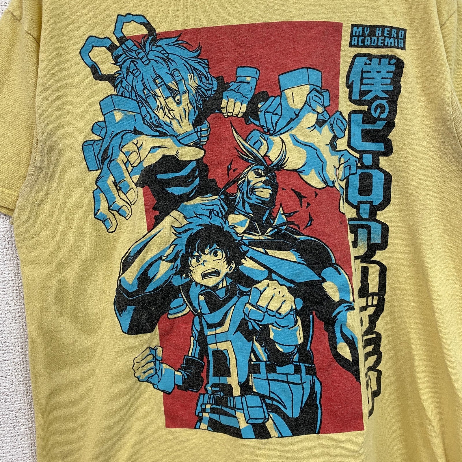 僕のヒーローアカデミア　半袖アニメプリントTシャツ　ジャンプ　レトロ　クルーネック　黄色　イエロー　Mサイズ　　古着