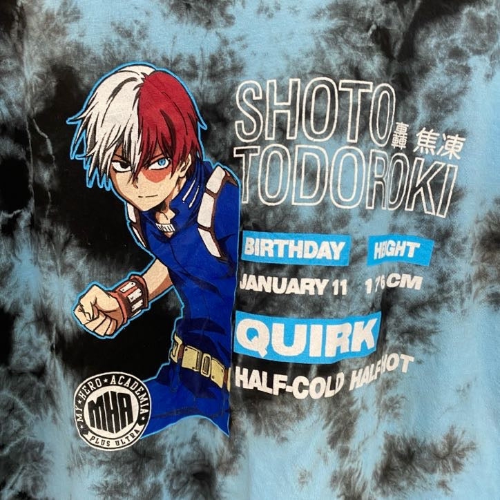 半袖アニメプリントTシャツ　僕のヒーローアカデミア　轟　タイダイ　水色　クルーネック　レトロデザイン　Mサイズ　古着
